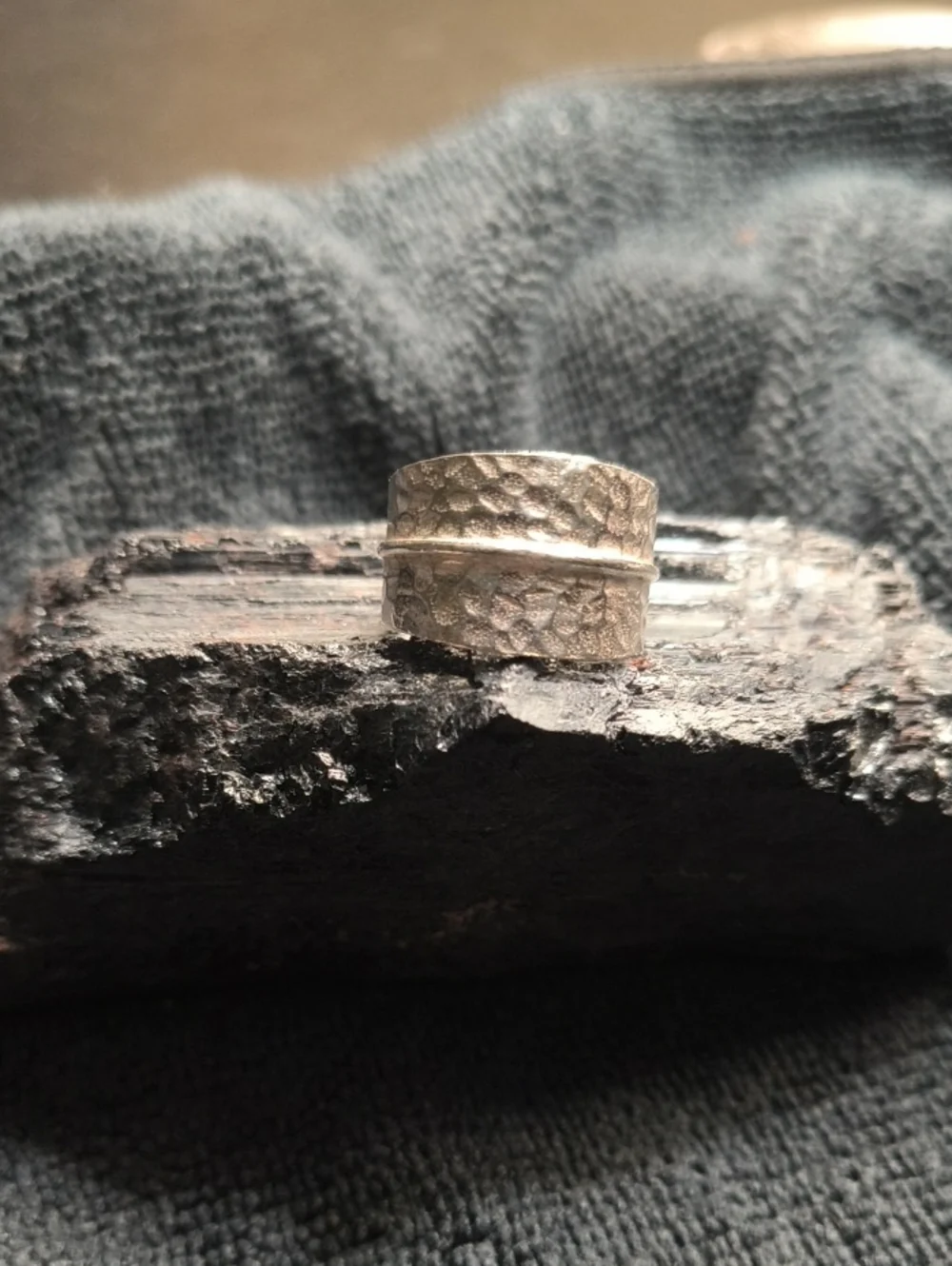 Textured Hammered Silver Band Ring - Unbranded